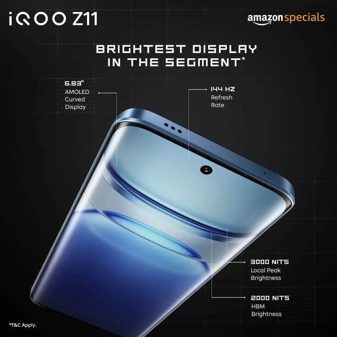 HasratSingh8's tweet photo. That 144Hz curved AMOLED is looking 🔥

6.83" 3D Curved AMOLED
144Hz refresh rate
3000 nits local peak brightness
2000 nits HBM
93.82% screen-to-body ratio

The iQOO Z11 is clearly built to make your content look as good as it feels to use. 👀⚡

#iQOOZ11 #PowerToWin https://t.co/M8W1PI5U2b