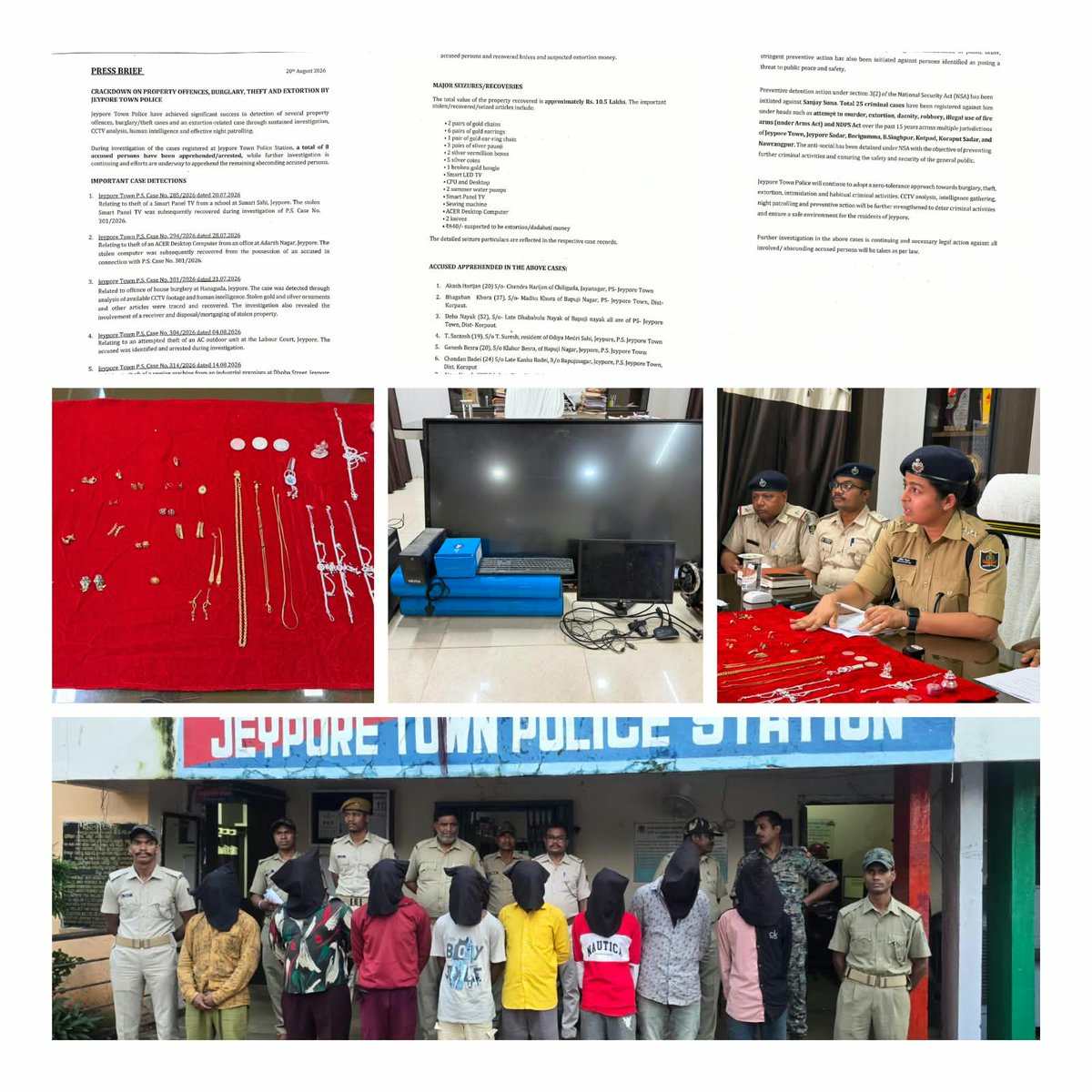 SPkoraput's tweet photo. Crackdown on Property Offences, Burglary, Theft and Extortion by Jeypore Town Police of Koraput District. https://t.co/7cXLpCmEFp