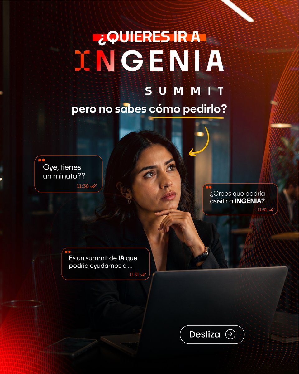 IngeniaSummit's tweet photo. ¿Quieres ir a Ingenia Summit pero no sabes cómo pedírselo a tu jefe? 😅

Nosotros lo hacemos por ti.
📩 Déjanos su contacto por DM.
👉 Armamos la propuesta.
👉 Le explicamos por qué vale la pena.
👉 Y se la enviamos nosotros.
Tú solo prepárate para ir. 🚀
Desbloquea lo que viene. https://t.co/37b9BwLb05