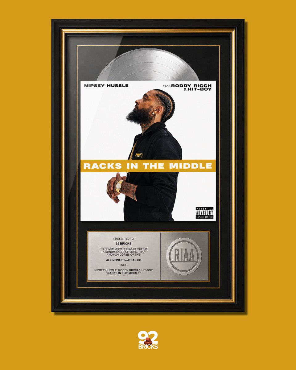 HussleForever's tweet photo. Nipsey just picked up 4 new @RIAA certifications 🏁
“Racks In The Middle” 4x Platinum
“Last Time That I Checc’d” 2x Platinum
“Million While You Young” Gold
“Loaded Bases” Gold
The Marathon Continues 🏁 https://t.co/5VsymZNQUC