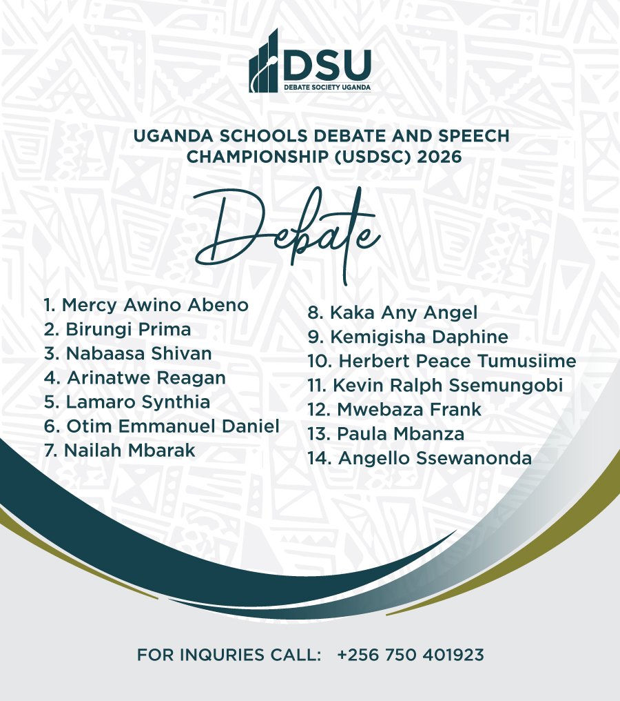 DebateUganda's tweet photo. 🥁🥁🥁

Meet the Adjudication Team of #USDSC26 

Their ears are open.
Their are minds discerning.
Their judgments are measured.

#USDSC26 https://t.co/yzqTznMj5T
