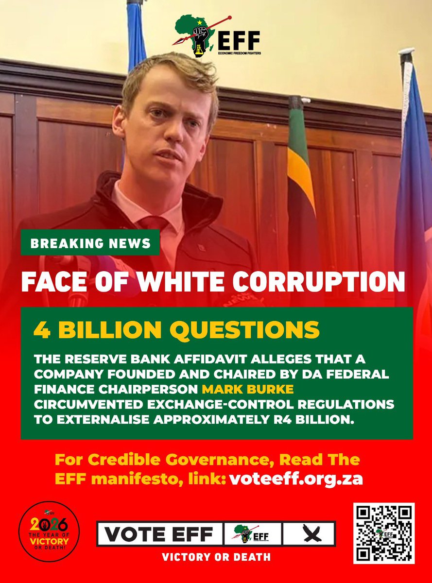 EFFSouthAfrica's tweet photo. FACE OF WHITE CORRUPTION!

The Reserve Bank affidavit alleges that a company founded and chaired by DA Federal Finance Chairperson Mark Burke circumvented exchange-control regulations to externalise approximately R4 billion. https://t.co/p0Mu8W2x0E