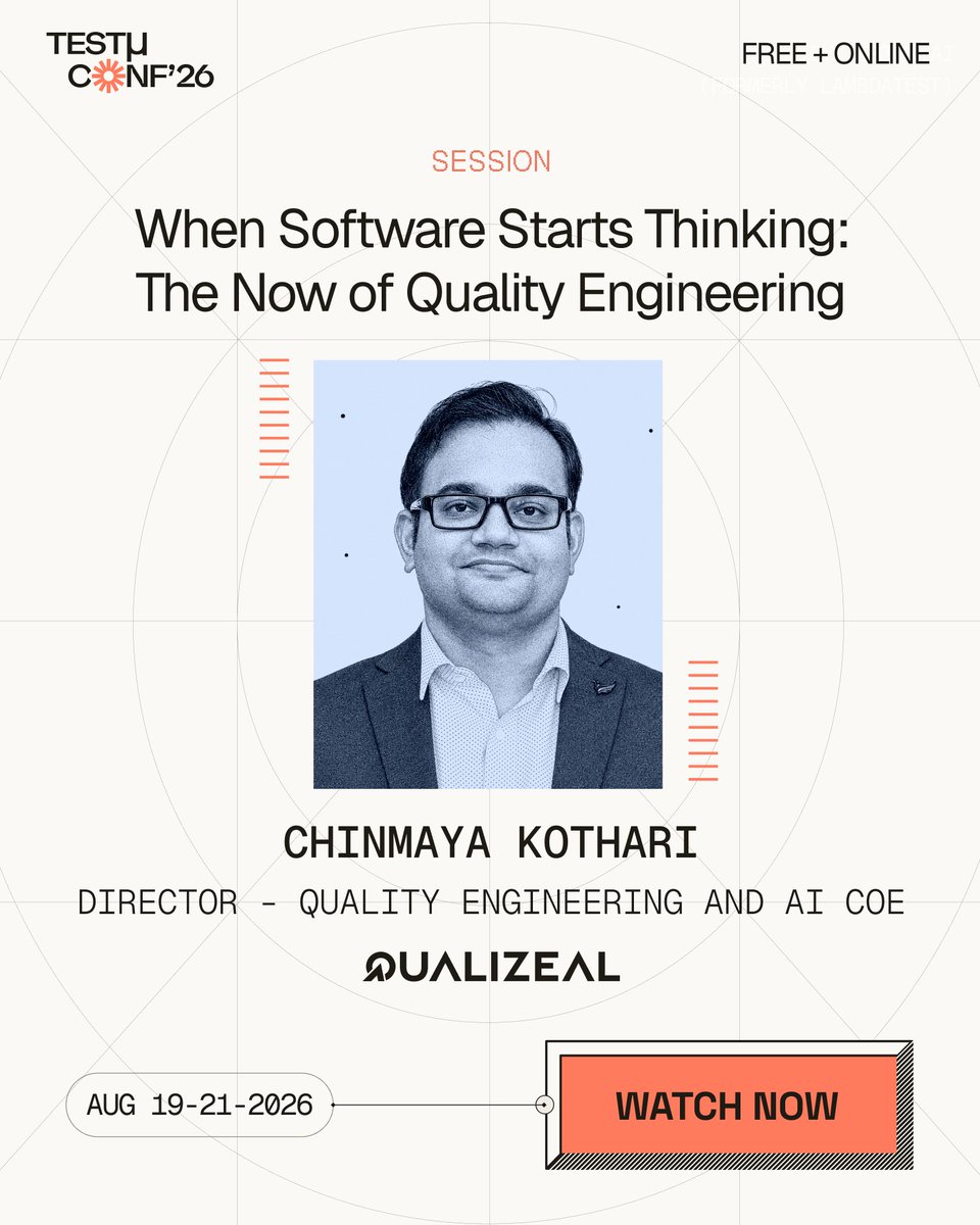 testmuai's tweet photo. ๐ง When software starts thinking, correctness stops being binary.
Join Chinmaya Kothari, Director - Quality Engineering and AI CoE, @quali_zeal, at #TestMuConf 2026 ๐ https://t.co/IIT5uh2OYT on testing LLM apps, RAG systems & AI agents in the enterprise. https://t.co/Pa1kT7Wnr1