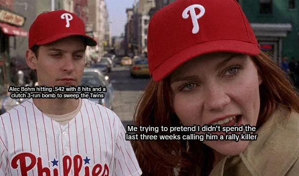 iamjasonlevin's tweet photo. > be me
> grow up in Philly suburbs 
> apply to marketing internship at the @Phillies in high school
> get rejected
> raise $3M to build an AI meme software
> build AI workflow that looks at daily sports games and makes contextual memes and content
> swap the Phanatic into unhinged memes
> put the Phillies hats on memes
> it knows the inside jokes and recent scores
> can afford diamond club seats now (don't need internship)
> take the boys out to the ballgame
> stretch during the 7th inning
> eat cheesesteaks with the boys
> profit????
