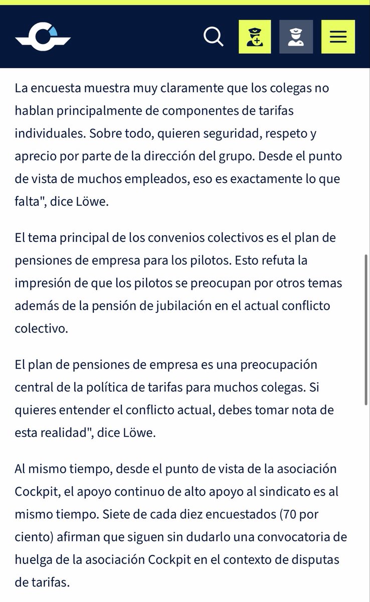 GaboAir's tweet photo. Grupo Lufthansa:
Solo uno de cada cuatro pilotos recomendaría su profesión, mientras que dos tercios la desaconsejan.

Resumen de motivos:

Falta de aprecio y de confianza y trato irrespetuoso por parte de la dirección del Grupo.

Salarios y condiciones de trabajo.
Pensiones.

Fuente: encuesta entre pilotos del Grupo Lufthansa, según artículo publicado hoy por Vereinigung Cockpit. ➡️