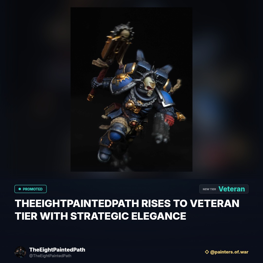 pownewsnetwork's tweet photo. Through a blend of strategic battles and artful showcase entries, TheEightPaintedPath ascends to the Veteran tier, leaving a nuanced mark on the Painters of War community.

There's a moment every painter dreams of, when the brushes and the imagination align just right. For TheEightPaintedPath , that moment seems to have arrived in the wake of a promotion to the coveted Veteran tier.

@painters_of_war #warhammer40k #miniaturepainting #paintingminis