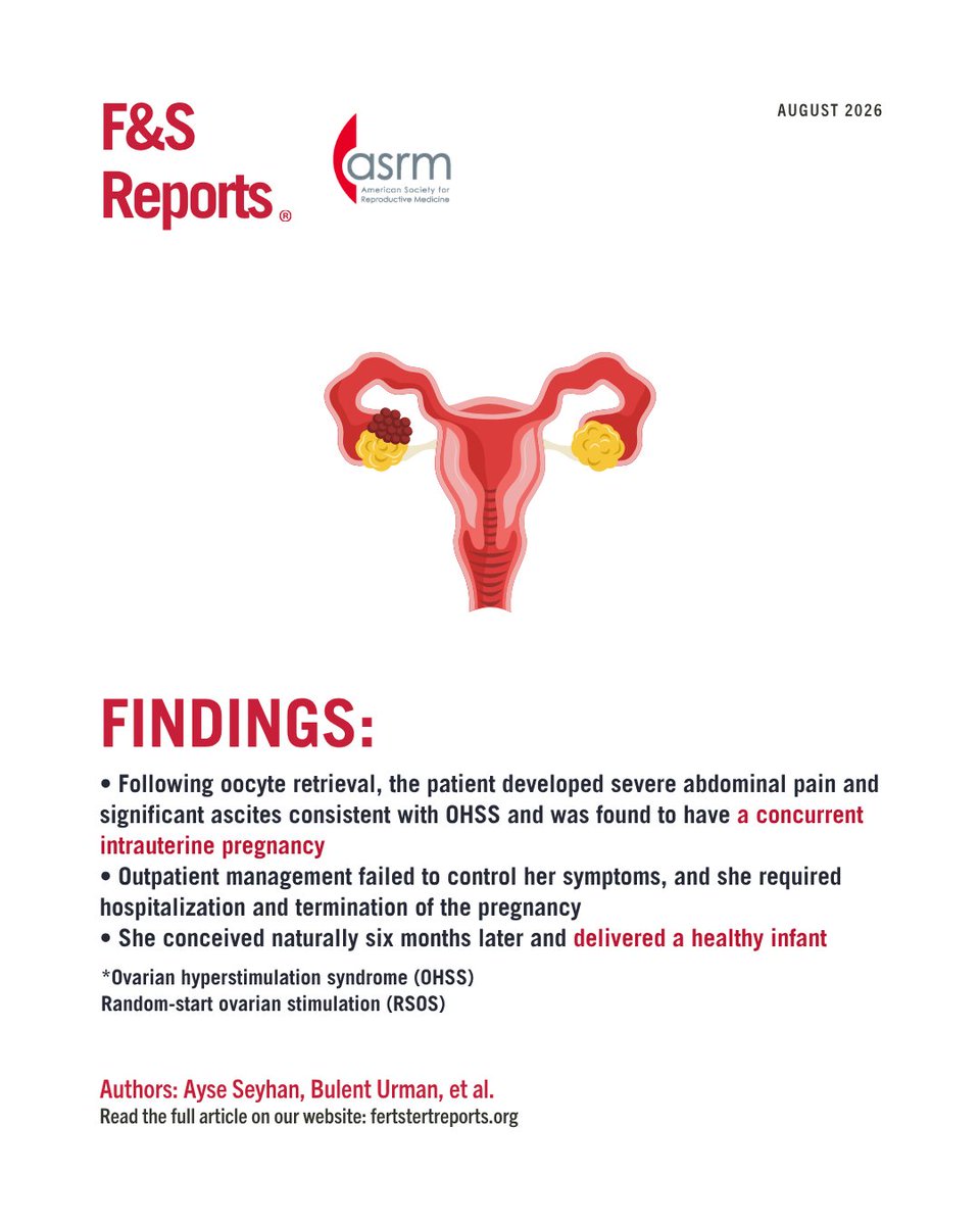 FertStert's tweet photo. 🔴 In F&amp;S Reports:

The hidden risk: Inadvertent pregnancies in random start ovarian stimulation protocols and ovarian hyperstimulation syndrome

Full text 👇
https://t.co/t7wgRqUBTZ https://t.co/Mxf2yj0TMi