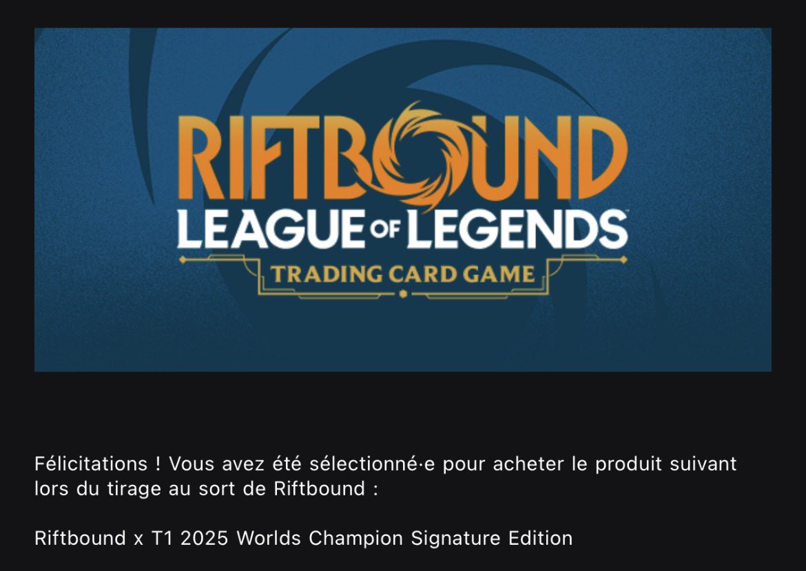 itchywav's tweet photo. J’ai été tiré au sort pour le riftbound x T1 !!! https://t.co/RTemMmtQS0