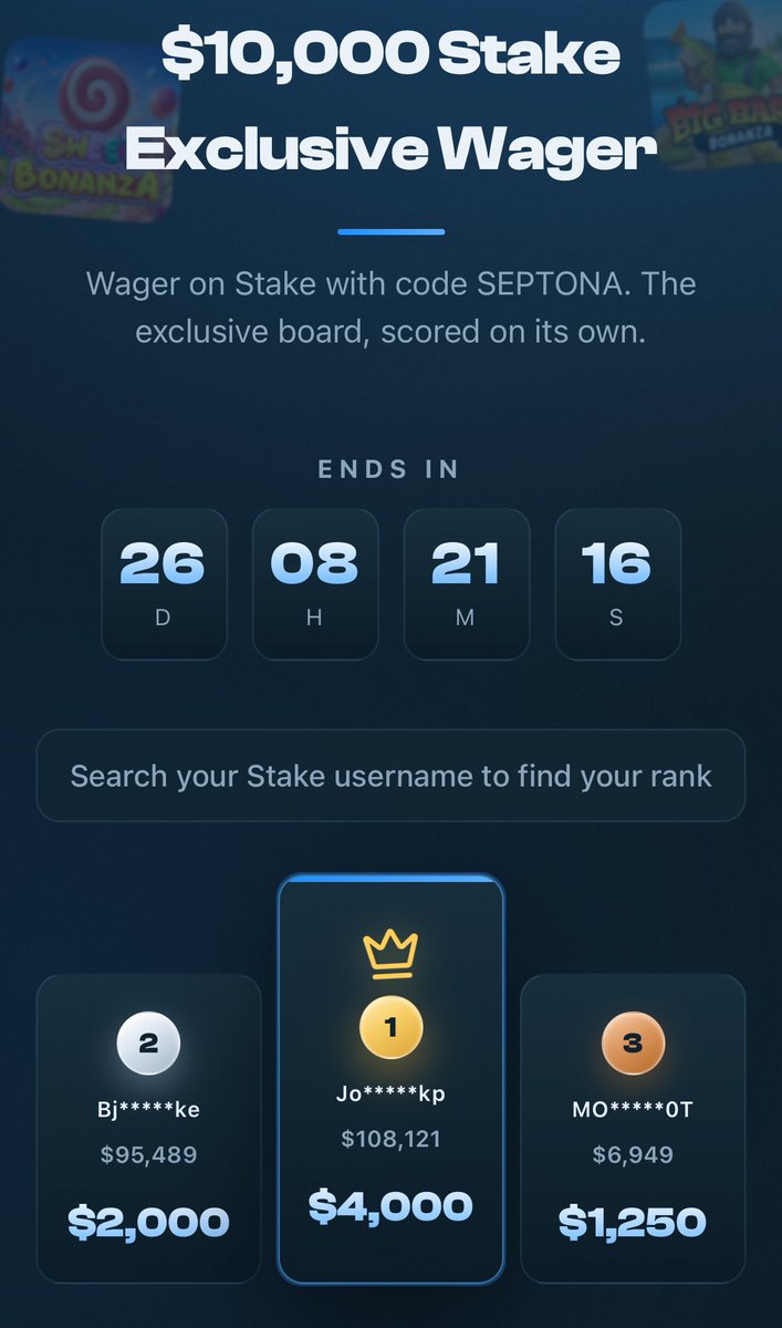 septona's tweet photo. The $20,000 & $10,000 @Stake Exclusive Leaderboard are now LIVE on my website ‼️

On top of the standard Monthly Race we now have an extra $10,000 for Only on Stake Slots ✅

Make sure to check out all the extra rewards on my website https://t.co/3amMvVNvDG 💰

$300 🎁 (  $100 x 3 ) Like, RT and drop Stake usernames ⬇️

Happy Hunting 💙