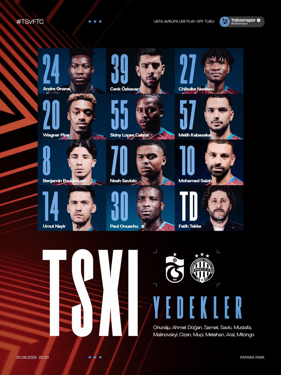 Trabzonspor's tweet photo. 📃 Ferencvaros maçı ilk 11’imiz

#TSvFTC https://t.co/qRLPdrnt91