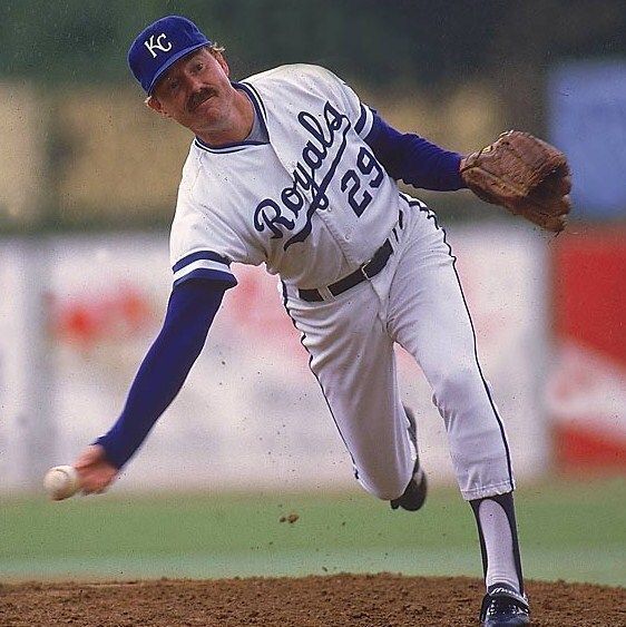 baseballinpix's tweet photo. Dan Quisenberry delivering a pitch. He led the AL in saves 5 times during the 80s, also winning the Rolaids Relief Man Award 5 times. https://t.co/hNwKfGiFAK