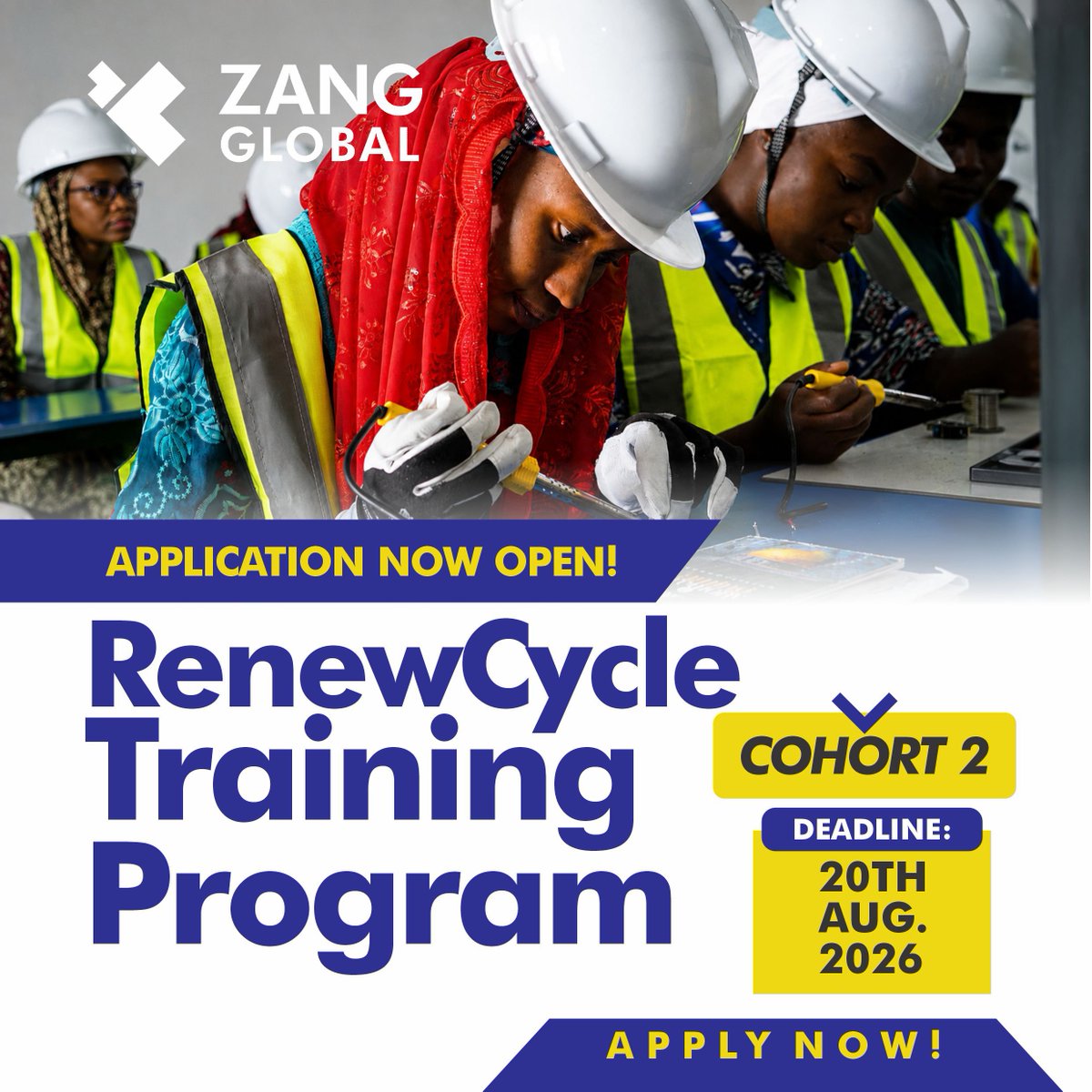 zangglobal's tweet photo. Applications for RenewCycle Cohort 2 close tonight at 11:59 WAT.

If you have been considering applying, there’s still time to take that step. Know someone who should be part of this opportunity? Share this with them.
Apply. Share. Be part of the next cohort.
#RenewCycle #Cohort2 https://t.co/SpT9wEPLhX