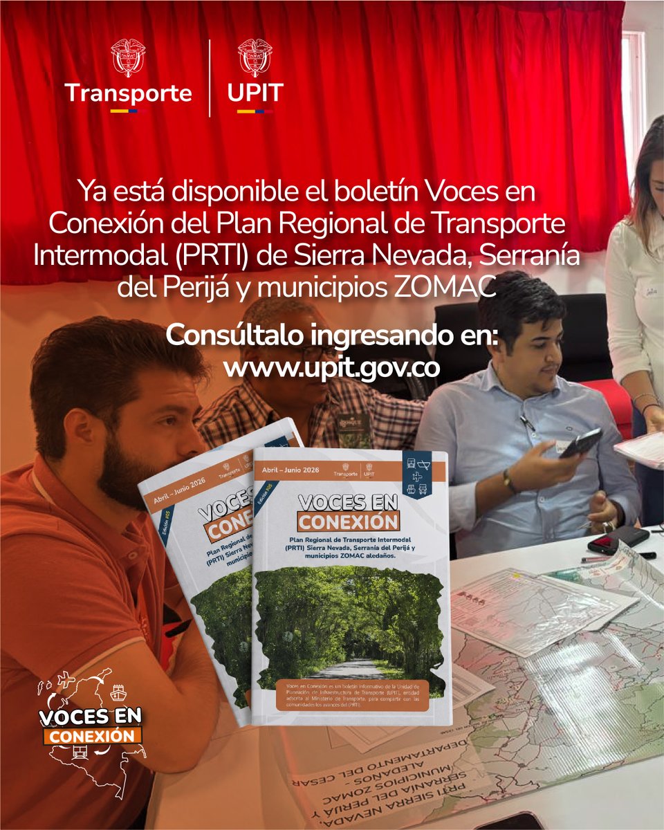 UPIT_Col's tweet photo. El #PRTI de Sierra Nevada, Serranía del Perijá y municipios ZOMAC contempla un enfoque regional e intermodal que articula instrumentos de planificación para fortalecer la conectividad. #UPIT, información en nuestro boletín Voces en Conexión.

Ingresa en: https://t.co/nvejWROCnF https://t.co/5Y63AWLTAQ