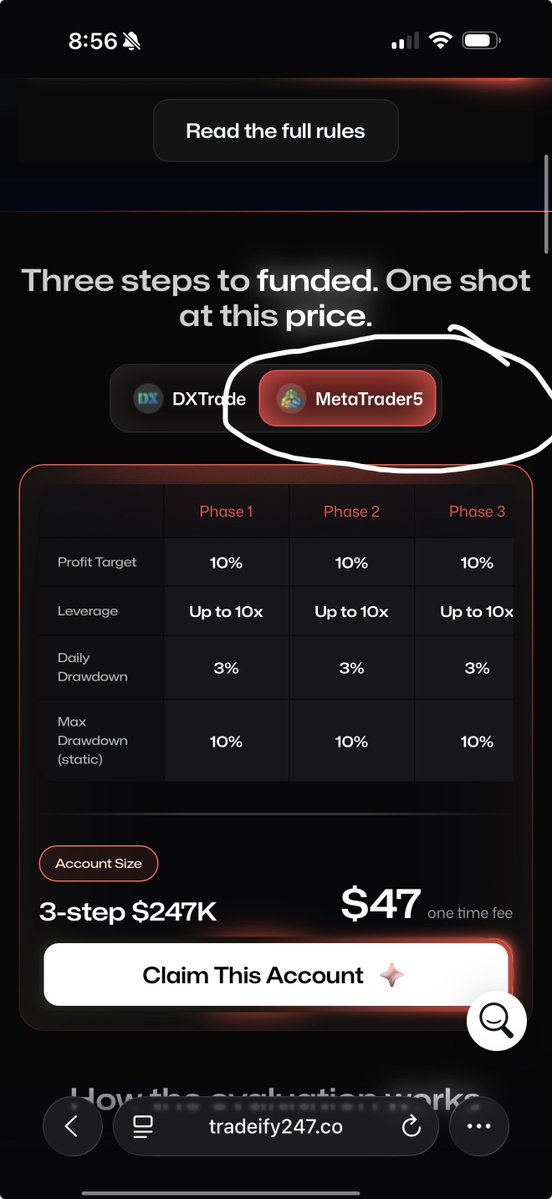 _OlgaOnate's tweet photo. @tradeify247 I was previously told MT5 isn’t available in the US. However, the $247K 3-Step checkout gives me the option to select MT5. Is this account actually available for US traders on MT5? https://t.co/j29HjepdAR
