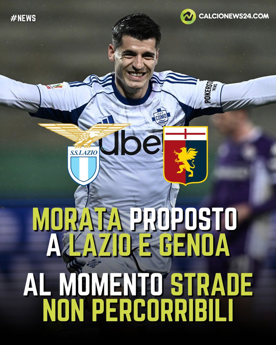 CalcioNews24's tweet photo. 📞 Alvaro #Morata è stato proposto a #Lazio e Genoa 💥
🥶 Risposta tiepida secondo Matteo Moretto. Al momento le strade non sono percorribili
#Calcionews24 https://t.co/qBfLY4rw5v