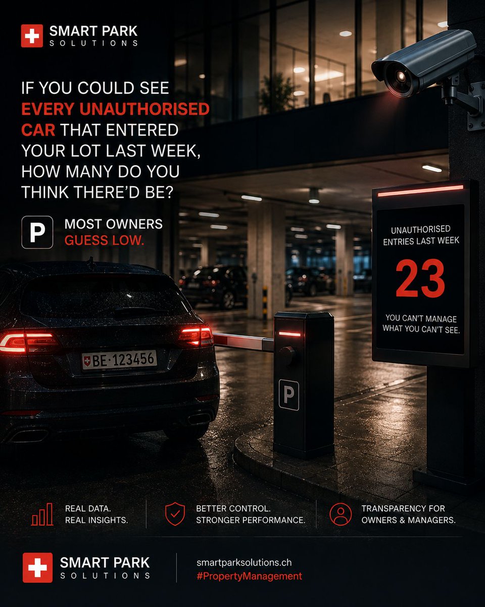 smart_park_ch's tweet photo. Property managers: if you could see every unauthorised car that entered your lot last week, how many do you think there'd be? 🅿️ Most owners guess low.

https://t.co/SVS5RLDfYi #PropertyManagement https://t.co/IiqNbTU82v