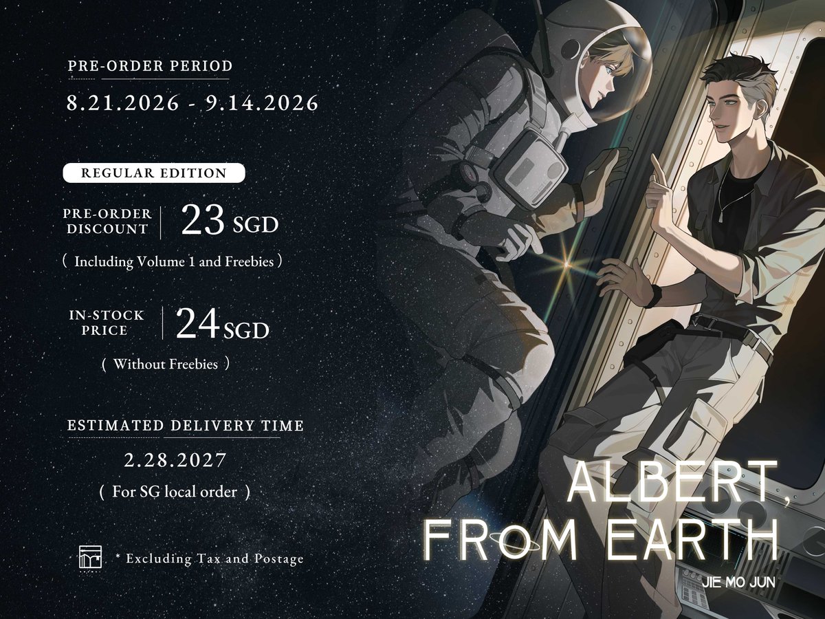 Rosmeihey's tweet photo. #Rosmeiannouncement #rosmeipreorder
☄️Albert, from Earth (Pre-order)
🔗Purchase link:
https://t.co/kXGe52ydeO
🔖For the synopses: https://t.co/yp2mapHexu
📃For the previews: https://t.co/YqpJqSPjiQ
💖Promo: We will draw 1 reader from retweet to gift Albert, from Earth on Feb 28, 2027
