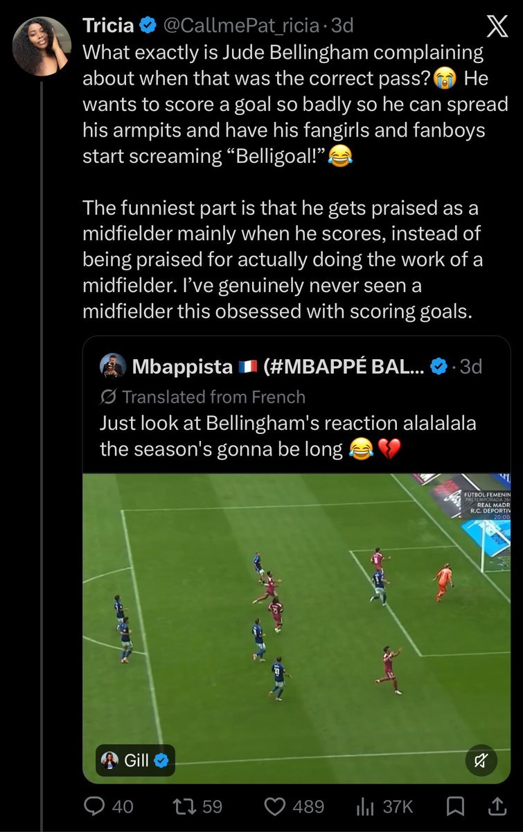 Alo__vic's tweet photo. @CallmePat_ricia Weren’t you the one crying just cuz Jude was for a millisecond upset his teammate missed out on an open net goal. You’ve filled enough buckets while whining over the made-up agendas you keep pushing about him https://t.co/T4X3POEpoV