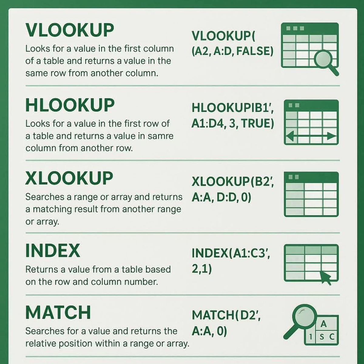 Eyowhite3's tweet photo. All important LOOKUPs in Excel. https://t.co/cG8EfHoIdF