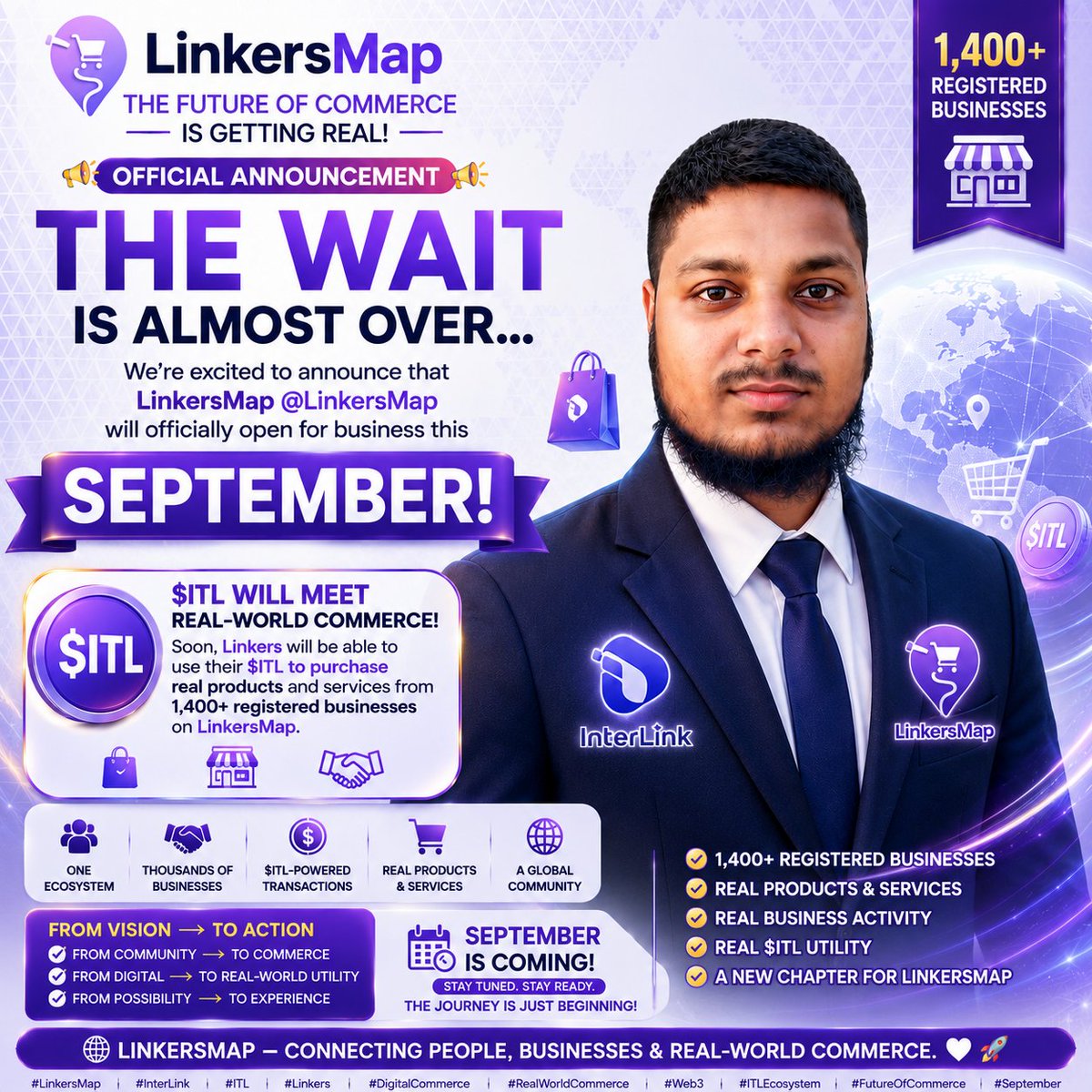 MdSahib81214's tweet photo. 🚨💜 THE WAIT IS ALMOST OVER — LINKERSMAP IS GOING LIVE! 🚀🌍

The future of commerce is no longer just a vision — it’s getting real. 🔥

📢 LinkersMap is preparing to officially open for business this September! 🎉

With 1,400+ registered businesses already joining the ecosystem, LinkersMap is building a powerful bridge between Web3, real businesses, real products, and real-world commerce. 🛍️🏪🌍

And soon, something truly exciting is coming:

💜 $ITL WILL MEET REAL-WORLD COMMERCE.

Linkers will be able to use $ITL to purchase real products and services from businesses registered on LinkersMap — bringing blockchain utility beyond the screen and into everyday economic activity. 💳🔥

Imagine a single ecosystem where:

🤝 People connect with businesses
🏪 Businesses reach new customers
💳 $ITL powers real transactions
🛍️ Real products & services become accessible
🌍 Communities grow through global commerce

This is more than a marketplace.

This is the next step toward making Web3 useful in real life. 🚀

From VISION → ACTION
From COMMUNITY → COMMERCE
From DIGITAL → REAL-WORLD UTILITY
From POSSIBILITY → EXPERIENCE

🔥 1,400+ registered businesses
🔥 Real products & services
🔥 Real business activity
🔥 Real $ITL utility
🔥 A new chapter for LinkersMap

September is coming. ⏳💜

The journey is only beginning — and the world is about to see what happens when people, businesses, blockchain, and real-world commerce come together in one ecosystem. 🌍🤝💳

LINKERSMAP — CONNECTING PEOPLE, BUSINESSES & REAL-WORLD COMMERCE. 💜🚀

🔗 REGISTER NOW:
https://t.co/S06ecUy7Rq

#LinkersMap #InterLink #ITL #Linkers #ITLG

@Dr_Picoin
@kv_interlink
@ArifAhmedITL
@LinkersMap
@reina_itl
@RenasAkar21