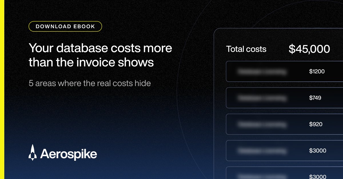 aerospikedb's tweet photo. Engineering overhead, downtime, infrastructure sprawl. These aren't database costs. They're the tax on an unpredictable one.

https://t.co/3woMnIbiG3

Our e-book maps five areas where database costs quietly compound and shows how leading databases compare so you can build a clearer picture of true total cost of ownership before it's too late.

#Aerospike #DatabaseCosts #TCO #RealTimeData #NoSQL