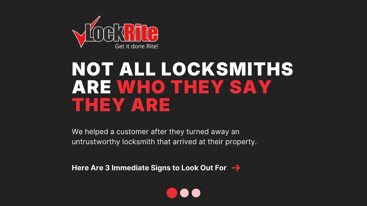 LockRiteLock's tweet photo. 🔐 Not all locksmiths are who they say they are.

👉 Swipe through to learn 3 immediate signs to look out for when a locksmith shows up at your door.

Looking a trusted locksmith? Call 📞 0800 0612 677 or visit https://t.co/LaXJPvtPtG now.

#Locksmith #LockedOut #24HourLocksmith https://t.co/2DyoZP7eu6