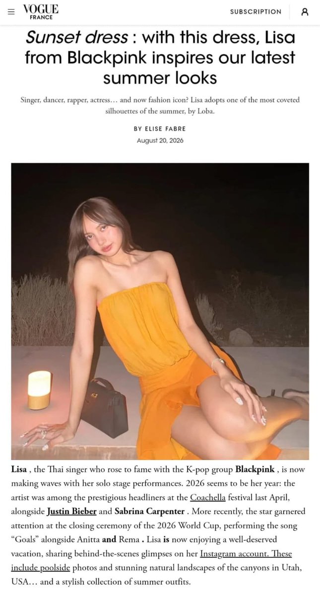 the_lisapopbase's tweet photo. Vogue France calling #LISA a summer icon. ☀️
Wearing the Arielle bandeau dress by Loba, she sparked an immediate rush, selling out the piece on Revolve in under 24 hours. Effortless style and unmatched impact. 🖤✨

@wearelloud https://t.co/mbhjer51bg