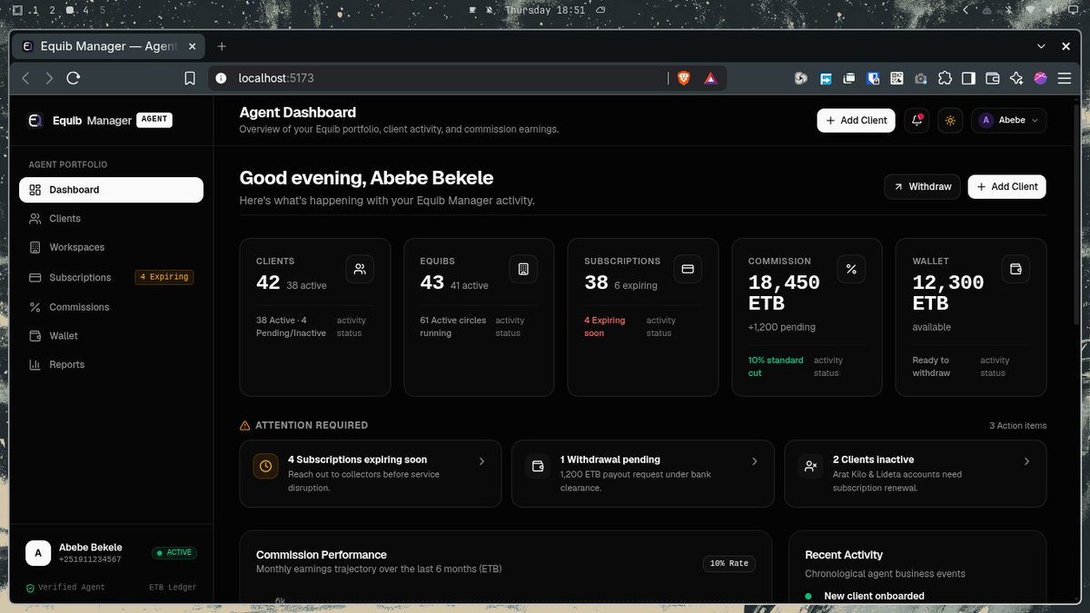 atocodess's tweet photo. Back on June 6, I talked about open-sourcing Equib Manager for developers.

I realized I was thinking too narrowly.

Now I’m building Equib Manager Agent with @Milkeybear1416  bring Equb organizers, manage your own clients/workspaces, and earn commissions.

#equib_manager https://t.co/AaQLJ4kCfY