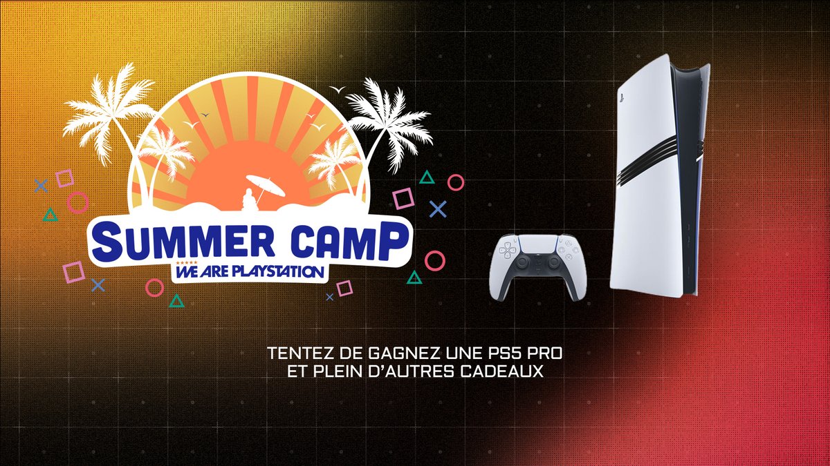 PlayStationFR's tweet photo. Le Summer Camp touche à sa fin sur #WeArePlayStation ! 

Jusqu’au 31 aout à minuit, participez à tous les jeux pour augmenter vos chances de gagner un des nombreux cadeaux (dont une PS5 Pro, des DualSense, des jeux PS5, etc.) : https://t.co/7BNhdqZ0Rw https://t.co/mjDxUhqcfx