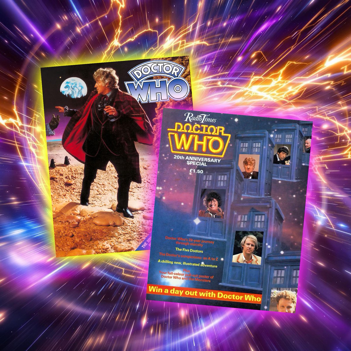 bigfinish's tweet photo. RETRIEVED FROM THE VORTEX! 🌀 The Radio Times 10th and 20th Anniversary Specials are returning to print as hardback books. Click https://t.co/xSeHaVe0IB to read more and pre-order these essential Doctor Who publications. https://t.co/g6jmOMnztC