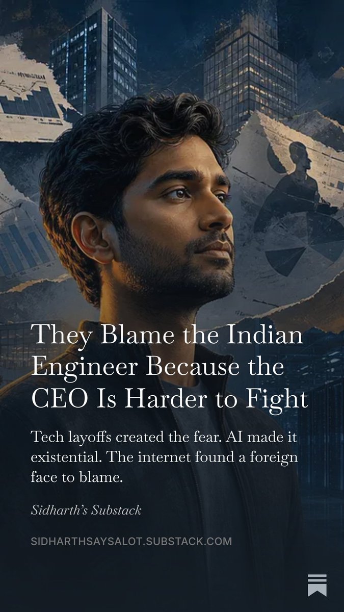 Cloudwatch199's tweet photo. They saw the layoffs.
They saw an Indian name.
They invented a conspiracy.

The H-1B system deserves scrutiny. So do corporate hiring decisions.

 But racial scapegoating isn’t economic patriotism and America cannot lead the AI age by treating talent as the enemy.

Link : https://t.co/UWdPc3Hu2q