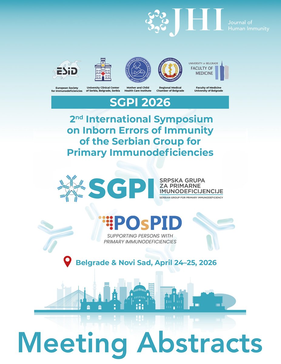 jhumimmunity's tweet photo. 🔔 We're delighted to share the Abstracts from the Serbian Group for Primary Immunodeficiencies (SGPI) 2nd symposium, which took place April 24-25 in Belgrade and Novi Sad, Serbia. Explore the latest advancements in #PID clinical practice and research! 👉 https://t.co/hCywiG6g1h https://t.co/FzKdcbKG2u