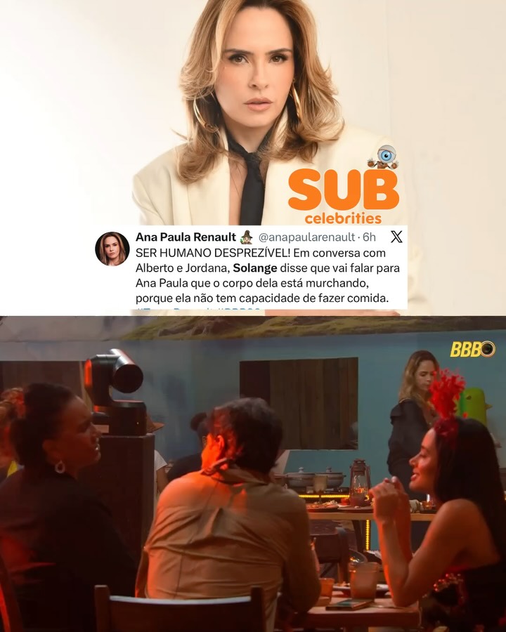 eddyeller's tweet photo. Eita! A equipe de Ana Paula fez uma publicação no X reagindo à fala de Solange Couto, na qual a atriz teria afirmado sobre a jornalista: “Come a comidinha que você não serve pra fazer, nem precisa alimentar seu próprio corpo, por isso que você está m... https://t.co/CjSCdGByda