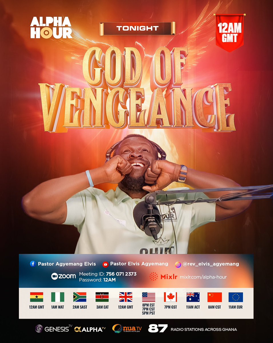 REAgyemang's tweet photo. Psalm 135:14 ESV 
For the LORD will vindicate his people and have compassion on His servants.

Another night to place every case before God. Give your case to God and allow the righteous Judge to answer. Tonight, the Lord will vindicate His people. 

Alpharians, don't miss tonight's encounter. Invite your family and friends, share the link with your loved ones. Tonight will be explosive...

See you soon for fire prayers 🔥🔥🔥

📍Alpha Hour | LIVE at 12AM Ghana Time
📝 Come with your Joy List
🍷 Prepare your Communion
📞 Call a friend, tag someone, and share the link.

Follow the Pastor Elvis Agyemang - Alpha Hour Official WhatsApp channel: https://t.co/yH44sdrMyA

#alphahour #pastorelvis #EverydayWithGodIsEverydayInVictory