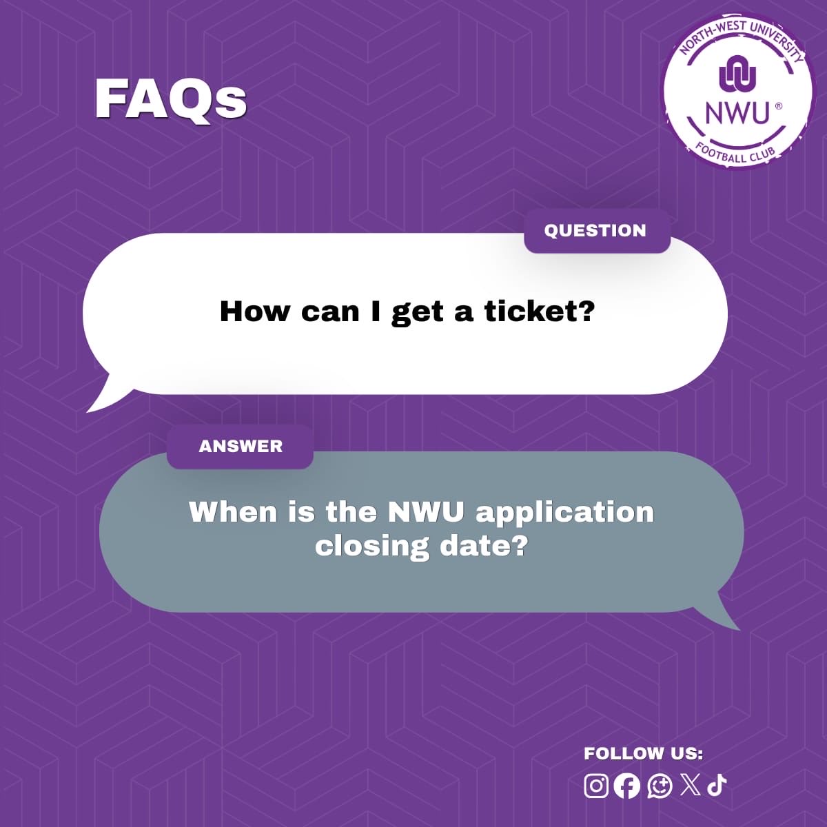 nwu_fc's tweet photo. Follow us, answer the question and stand a chance to win a ticket

#NobleByBirth #MyNWU #NWUEagles https://t.co/SbWCjzfzIQ