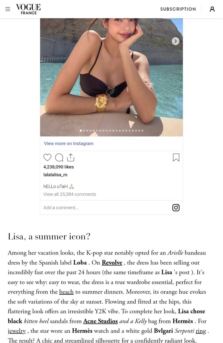 the_lisapopbase's tweet photo. Vogue France calling #LISA a summer icon. ☀️
Wearing the Arielle bandeau dress by Loba, she sparked an immediate rush, selling out the piece on Revolve in under 24 hours. Effortless style and unmatched impact. 🖤✨

@wearelloud https://t.co/mbhjer51bg