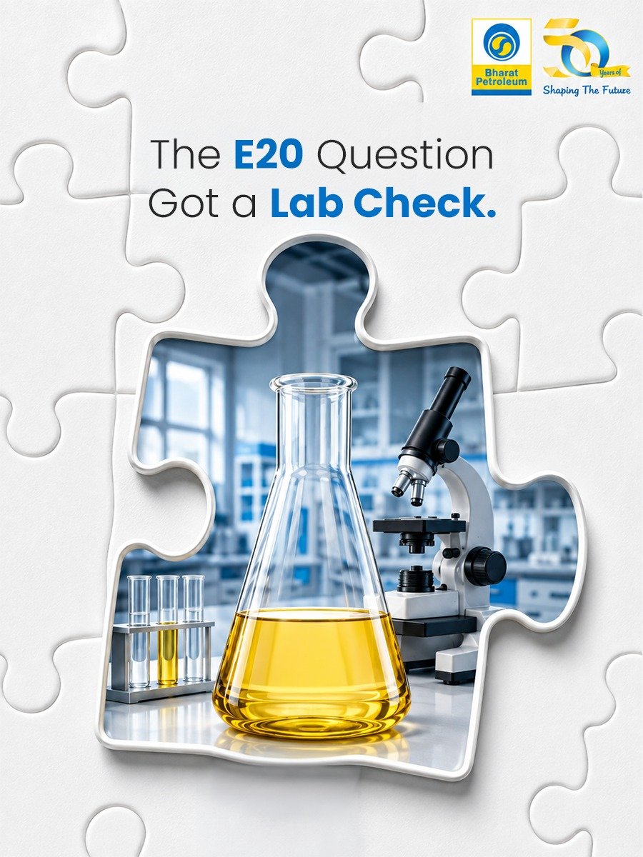 BPCLimited's tweet photo. Quality Checked. Quality Assured.

E20 petrol undergoes rigorous quality checks across the supply chain, from refineries and distilleries to depots, terminals and retail outlets.

Nationwide testing, regular surveillance and independent validation reaffirm that E20 quality remains within prescribed specifications, with corrective action wherever required.

For detailed information, refer: 
https://t.co/n7oElZgCEf 

#E20 #E20Petrol #FuelQuality #BPCL #BharatPetroleum
@HardeepSPuri @PetroleumMin @Secretary_MoPNG