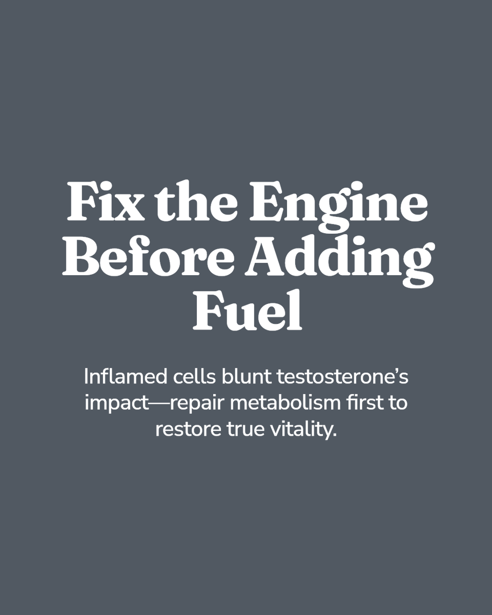 RTkumar's tweet photo. Low energy? Check metabolism before hormones.

Inflamed cells can blunt testosterone’s effect. Start with Repair, then Restore, then Rebuild, so you fix the engine before adding more hormones.

https://t.co/O0g2jYntX8 #FunctionalMedicine #IntegrativeOncology #LongevityMedicine https://t.co/0hTUP9vXLZ