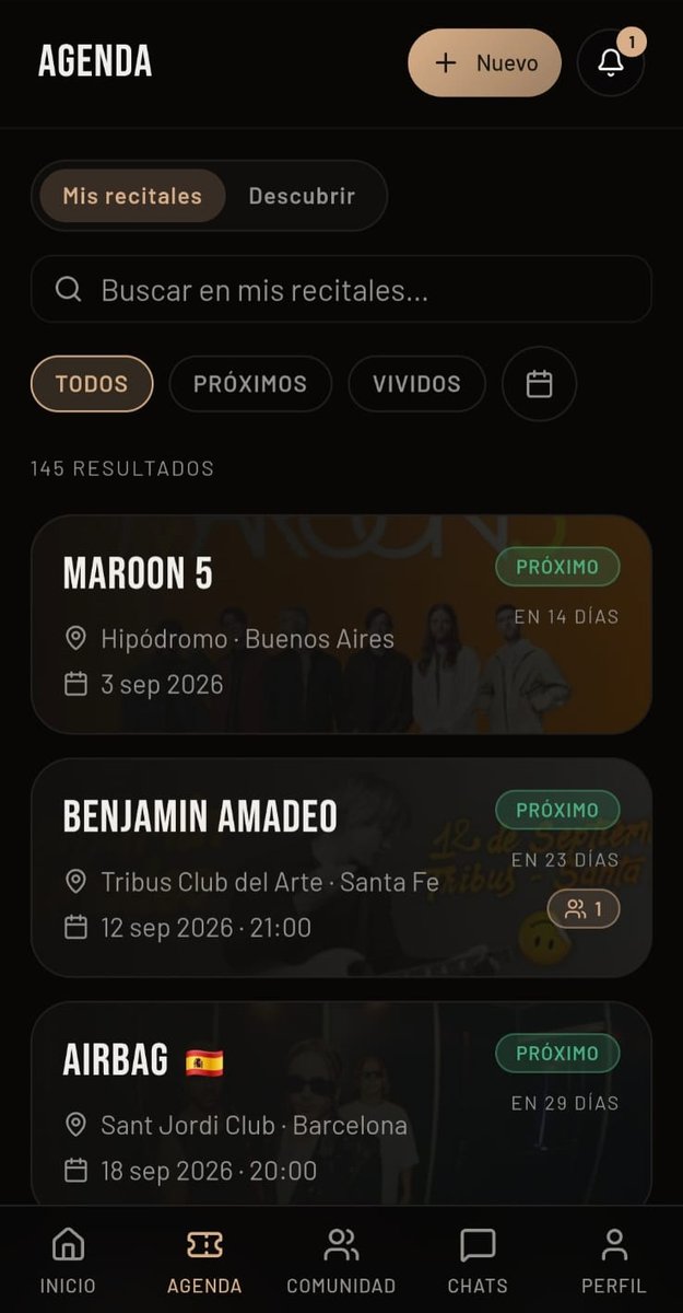 maguitolago's tweet photo. Les presento (AL FIN)...

DONDE VAS
Tu agenda de recitales

Todo lo que ya viviste. Todo lo que vas a vivir. Murieron los excel y las notas del celu: ahora se anota acá.

A qué shows van tus amigos y con quién coincidís.
Cuántas veces viste a cada banda.
Logros, podios y tu manija en gráficos.

Salimos con la web: https://t.co/NICjK3h8sr

Las apps de Android y iPhone salen en septiembre con TREMENDO sorteo.
