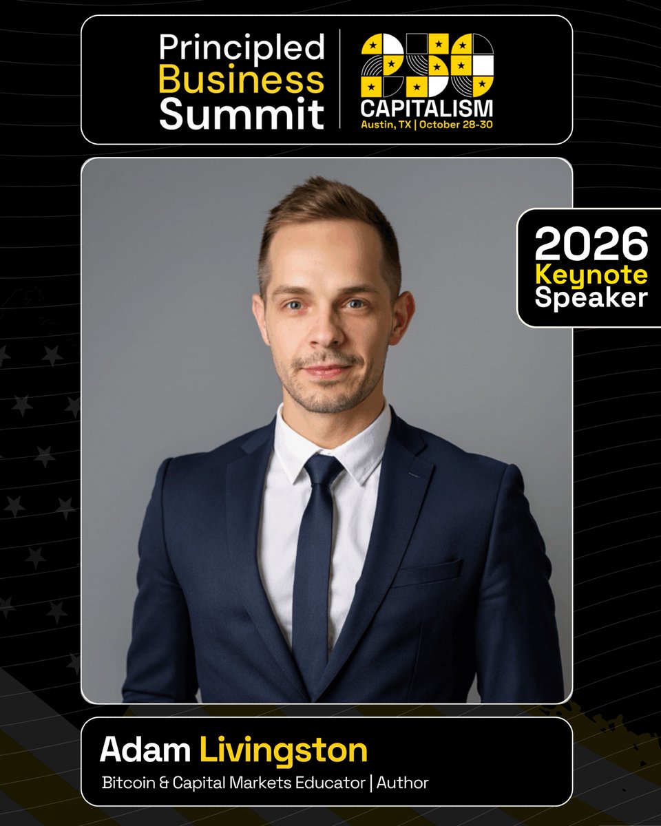 PrincipledBus's tweet photo. How will Bitcoin shape the future of business and finance?

We're excited to welcome Adam Livingston (@AdamBLiv) to the Principled Business Summit.

As a Bitcoin and capital markets educator and author, Adam helps investors and entrepreneurs better understand the forces shaping today's financial landscape. His insights on Bitcoin, capital markets, and monetary policy are helping leaders navigate a rapidly changing economy.

Get your ticket: https://t.co/D5QmpPHsIH