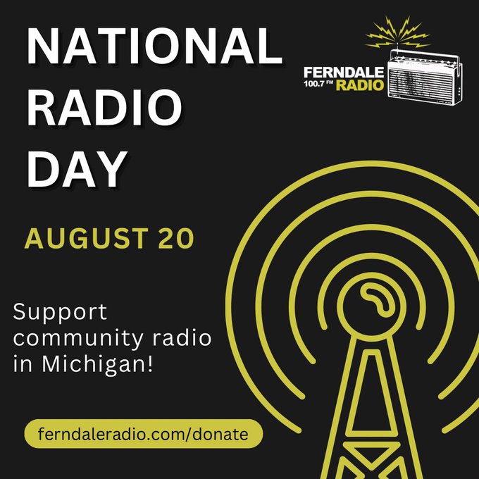 metrotimes's tweet photo. Ferndale Radio is celebrating #NationalRadioDay with a fundraiser today from 11 am-8 pm at their studio inside the Rust Belt Market in Ferndale.

Tune in for live programming &amp; make a donation to support independent, community radio.

Donate at https://t.co/1PvmqeQwUJ. https://t.co/kSnitoPhVN