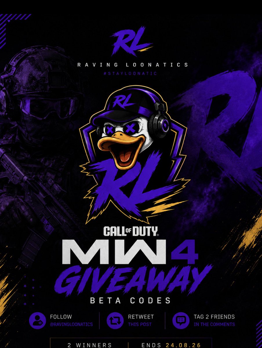 RavingLoonatics's tweet photo. MW4 is almost here… and the Loonatics are getting you ready. 🦆🔥

BETA CODE GIVEAWAY 🎮

Follow @RavingLoonatics
Like &amp; Retweet 🔄
Tag 1 friend 👥

Good luck, Loonatics. 🟣🟡
#RavingNation https://t.co/nt6XtzETXE