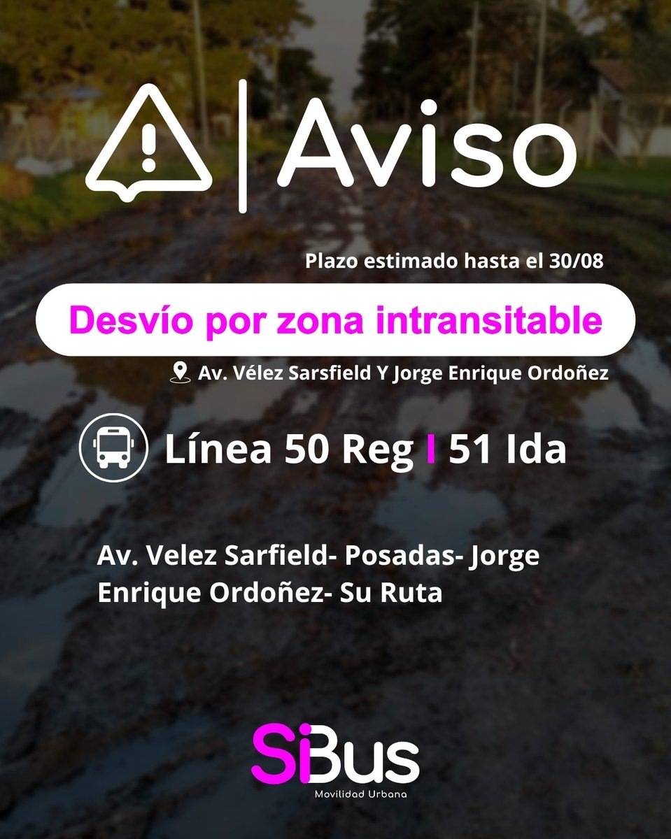 sibuscba's tweet photo. #InfodeServicio ℹ️
🚧Desvíos vigentes por zona intransitable.
#TransporteUrbano #Cordoba https://t.co/18Xzwedreu