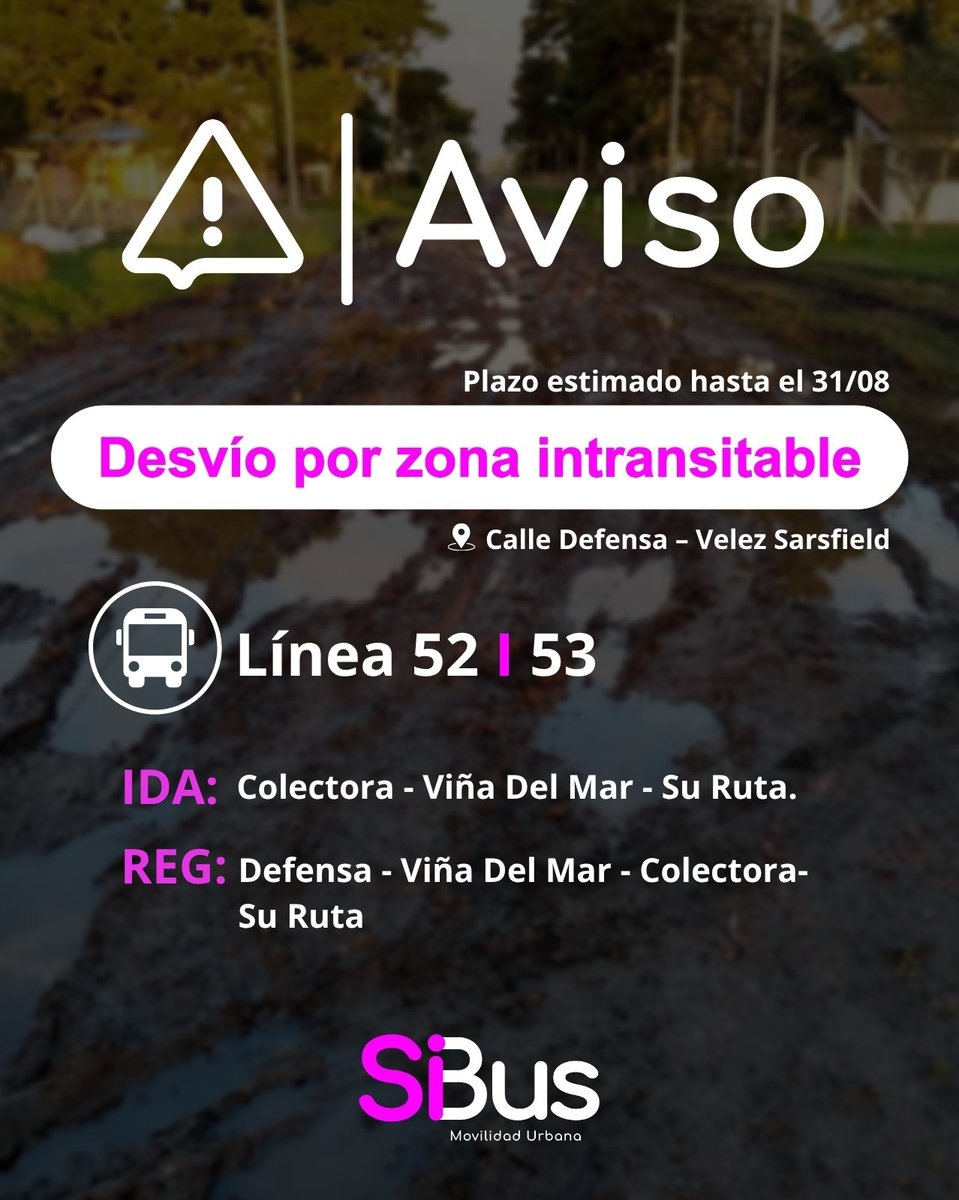 sibuscba's tweet photo. #InfodeServicio ℹ️
🚧Desvíos vigentes por zona intransitable.
#TransporteUrbano #Cordoba https://t.co/18Xzwedreu