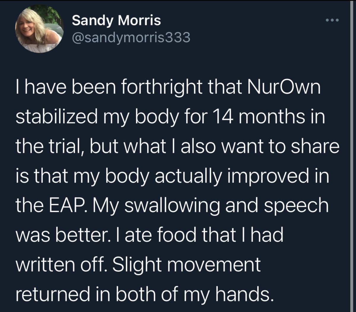 RainConsulting's tweet photo. Thousands continue to die of this disease.  It’s progressive and 100% fatal.  The FDA absolutely needs to approve the NurOwn Citizen Petition based on the totality of evidence.  It’s long overdue for a response from FDA.  It’s currently the only treatment known to pause progression and improve function in ALS.