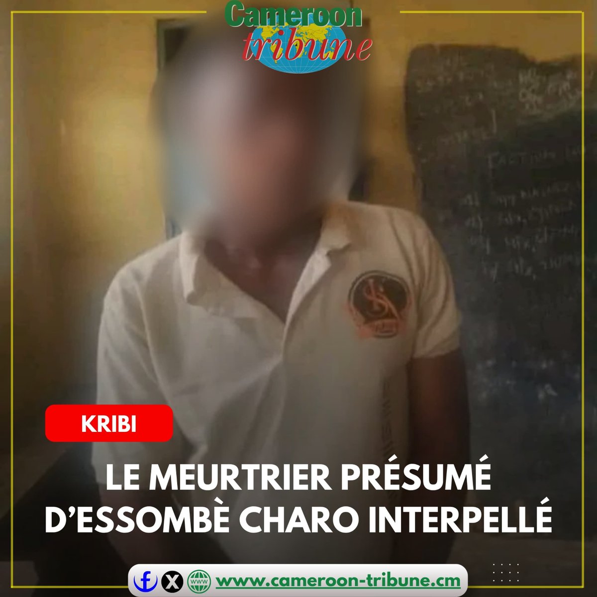 CamerounTribune's tweet photo. Le suspect dans le meurtre d’Essombè Charo, 23 ans, a été interpellé mercredi, vers 4h, au lieu-dit Bouddha à Kribi, par les éléments de l’Équipe spéciale d’intervention rapide. Remis à la justice, il aurait reconnu les faits et exprimé des regrets
#Kribi #ESIR #Sécurité #Justice https://t.co/qvSXMxczVH