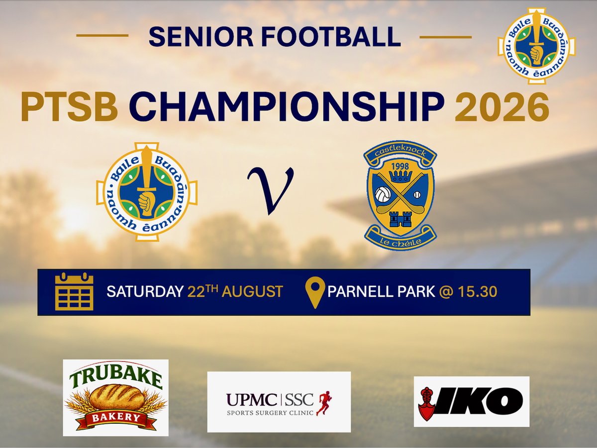 Bodengaa's tweet photo. Our senior footballers are facing stern opposition in Round 2 against Castleknock. The lads need all the support they can get so please come out to Parnell park next Saturday to cheer on the team. Tickets available for €10 at https://t.co/t5YPYlK0ae https://t.co/0ZuR6Z0XLS