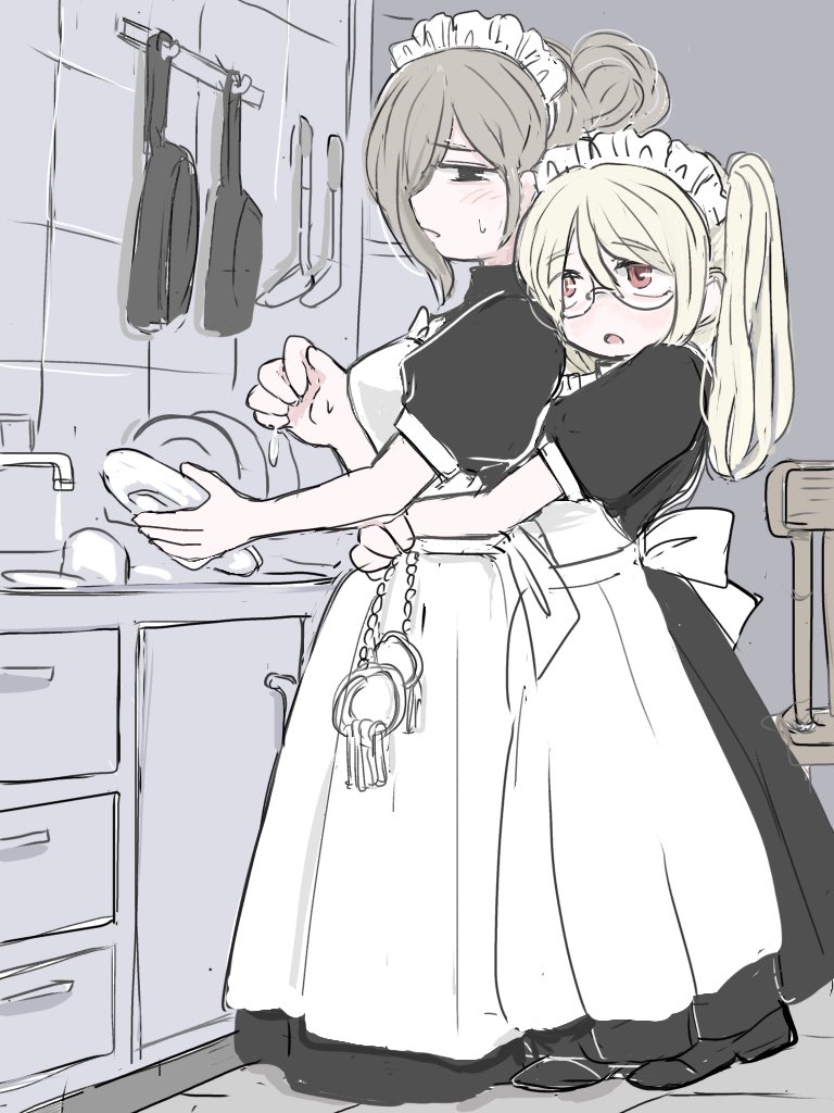 MARI5150II's tweet photo. くっついてないで手伝いなさい
 #イラスト  #メイド https://t.co/U6JzBHTwUI