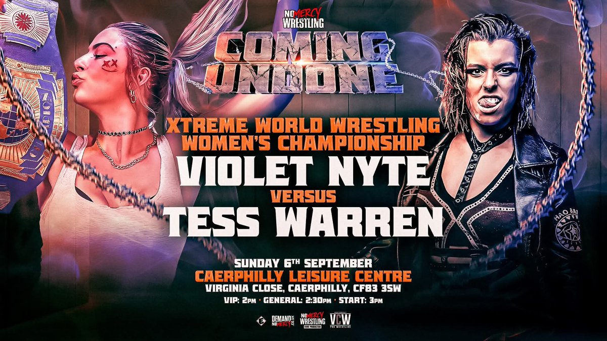 XwwOfficial's tweet photo. For the First time ever, the #XWW Women's #WorldChampionship will be contested not only in a @NoMercyWrestle Ring but in Wales, UK. #TessWarren defends Her title against @Violet_Nyte22 September 6th, 2026 #InnovationRequired  #Violenceexpected https://t.co/P8vu4e0RSp