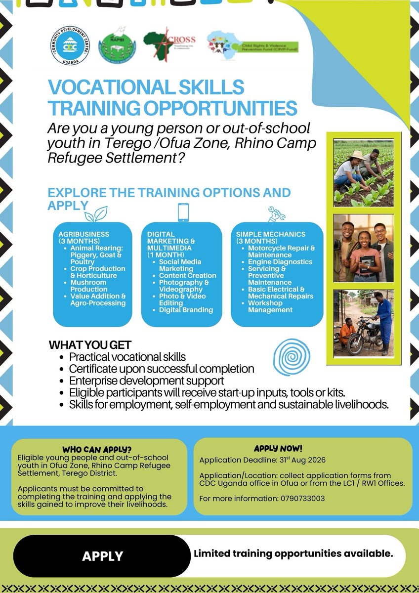 GoCDC's tweet photo. Are you a young person in Ofua 3, Ofua Zone or the nearby host community looking to gain practical skills for employment, self-employment, or starting your own enterprise?

This is your opportunity to build skills that can open doors to new livelihood opportunitiies. 
📌 https://t.co/77z6SZUzTB